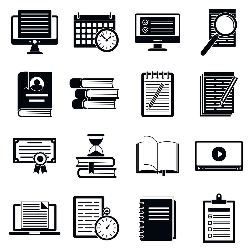 Online preparation for exams icons set, simple style vector