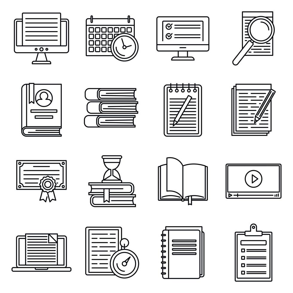 Education preparation for exams icons set, outline style vector