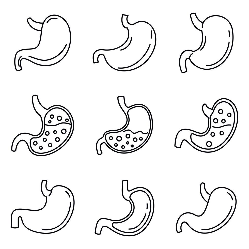 conjunto de iconos de estómago humano, estilo de contorno vector