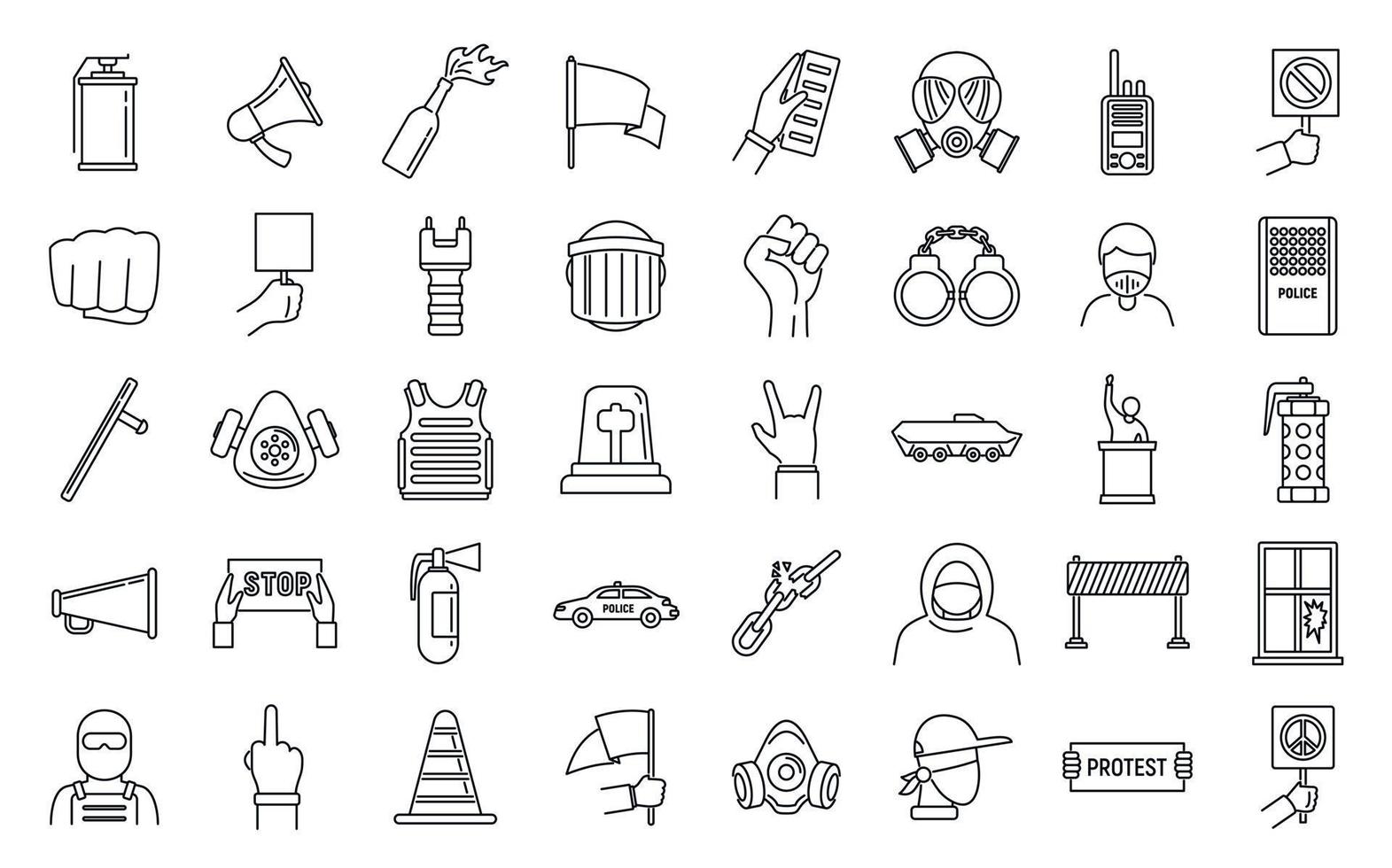 Protest activist icons set, outline style vector