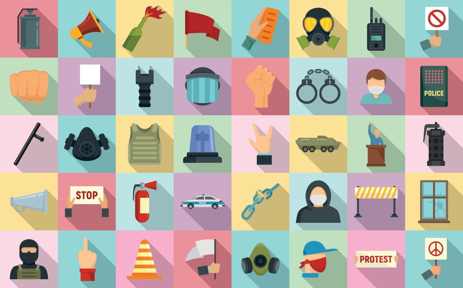 Protest icons set, flat style vector