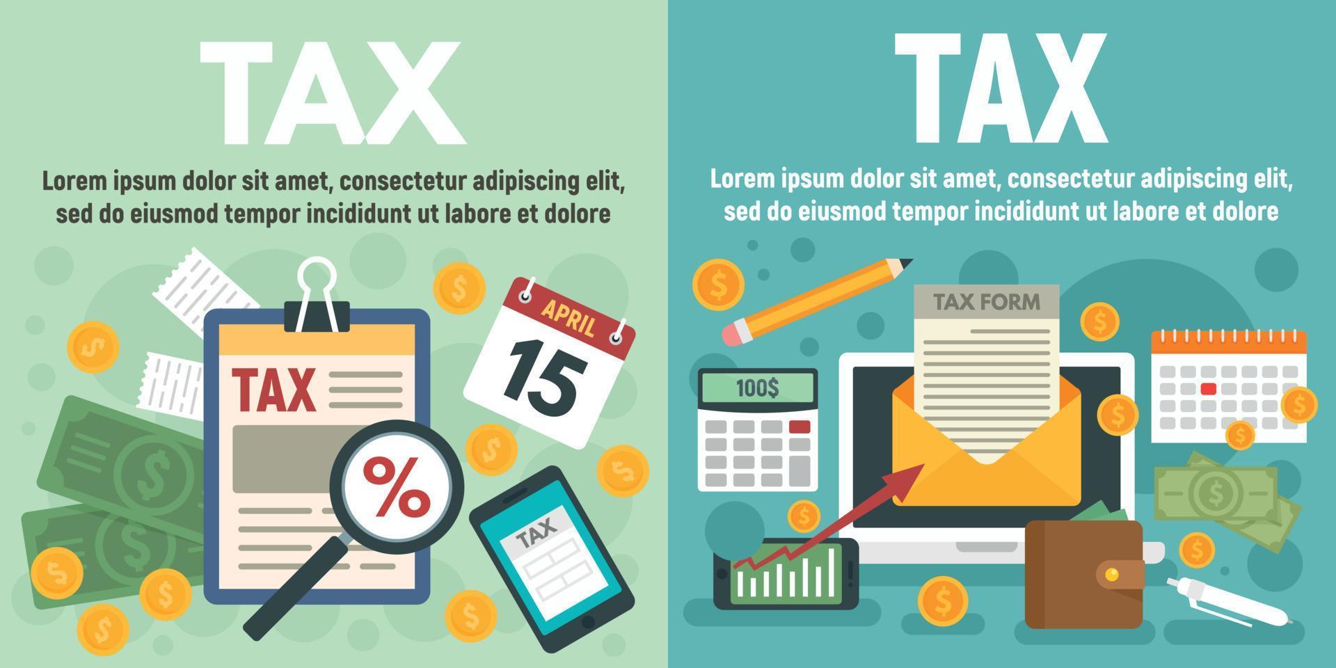 Tax banner set, flat style vector