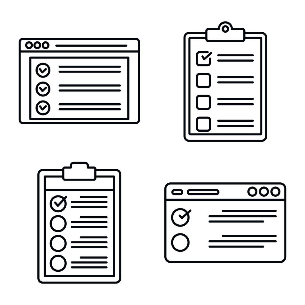 Checklist test icons set, outline style vector