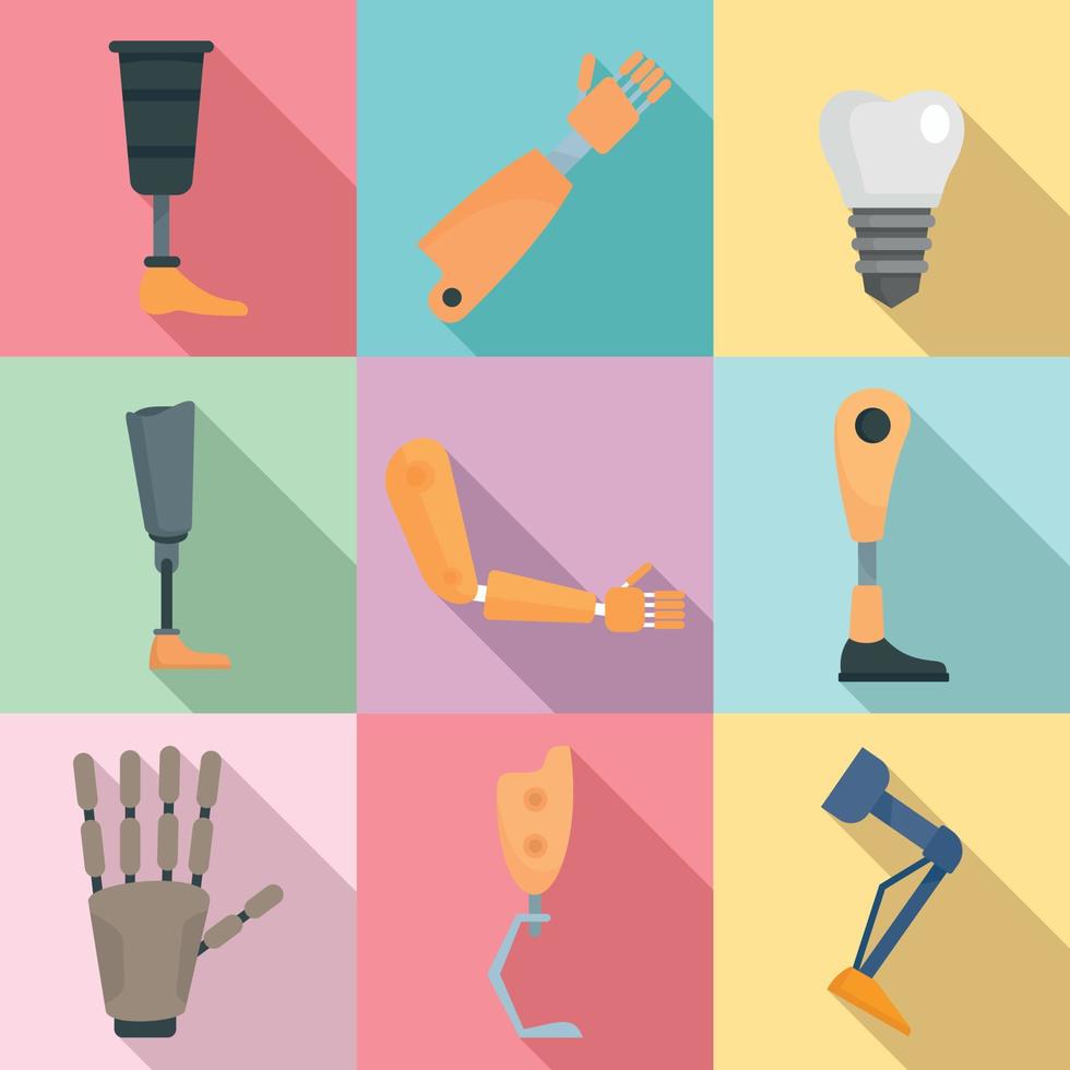 Artificial limbs icons set, flat style vector