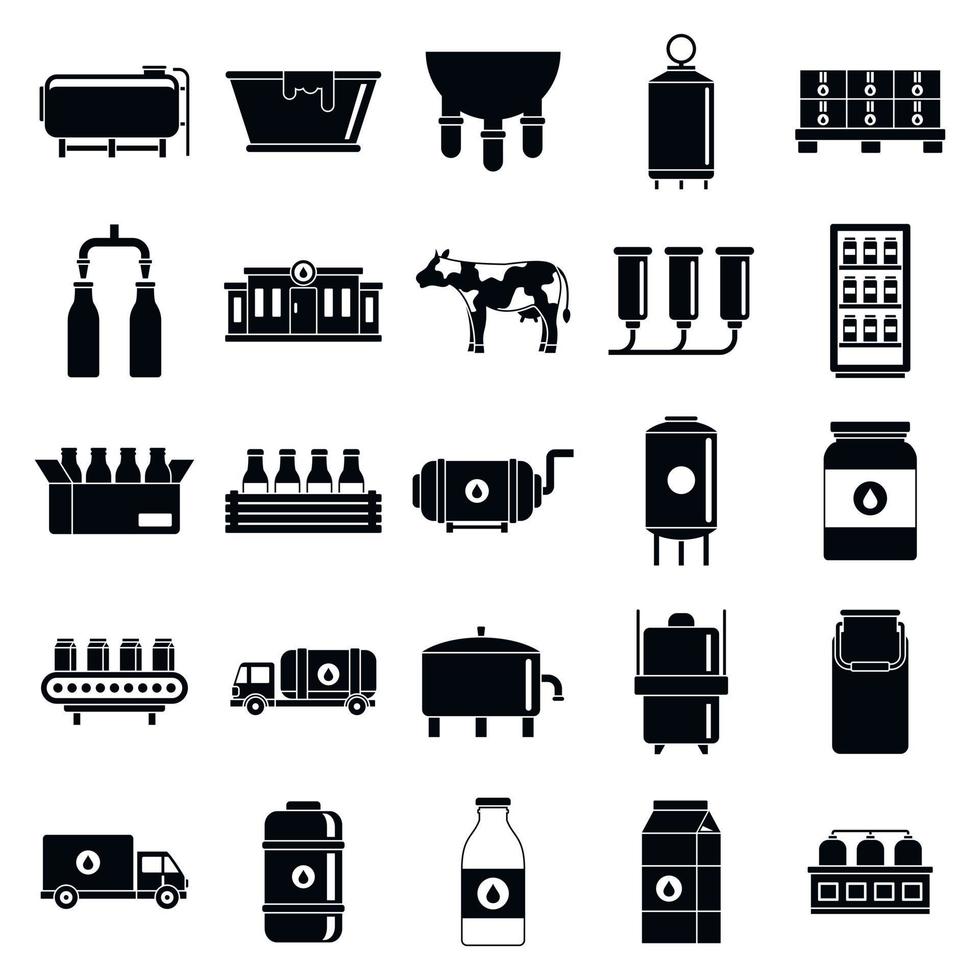 Modern milk factory icons set, simple style vector