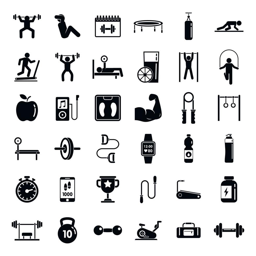 Gym time icons set, simple style vector