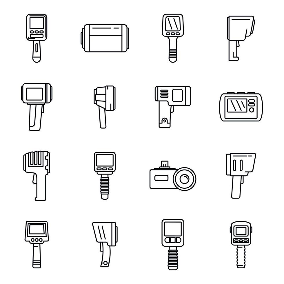conjunto de iconos de dispositivo de cámara termográfica, estilo de contorno vector