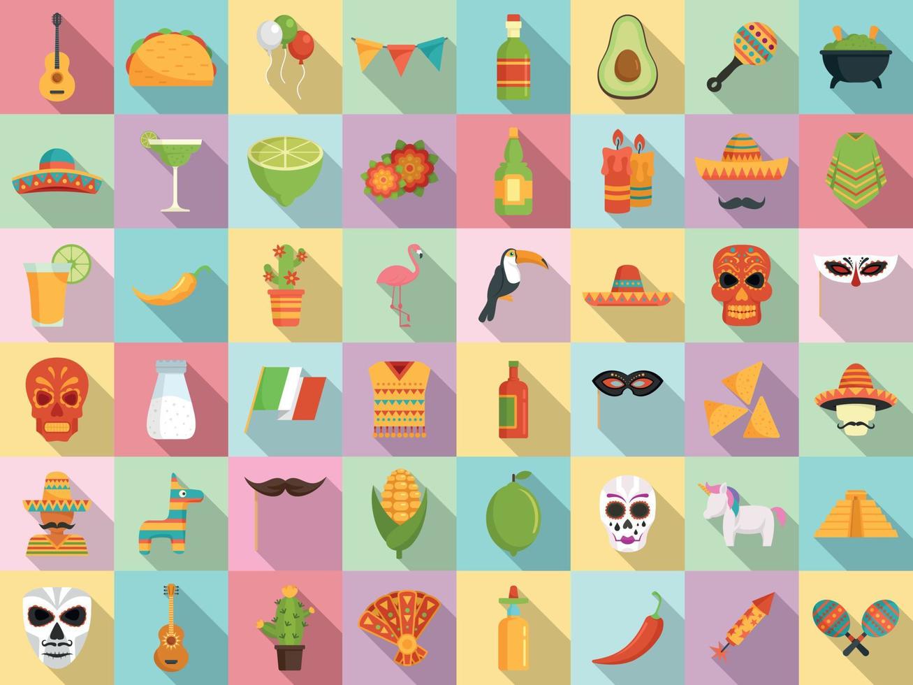 Fiesta icons set, flat style vector