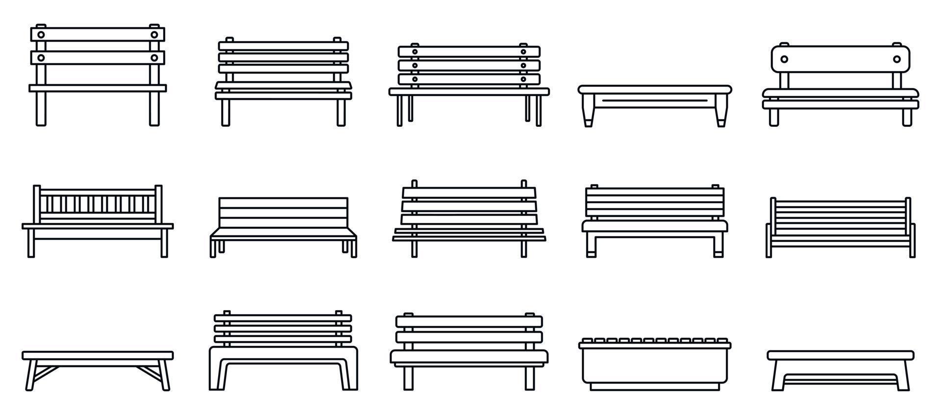 Street bench icons set, outline style vector