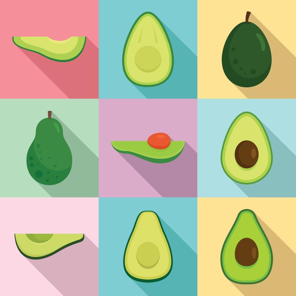 Avocado icons set, flat style vector