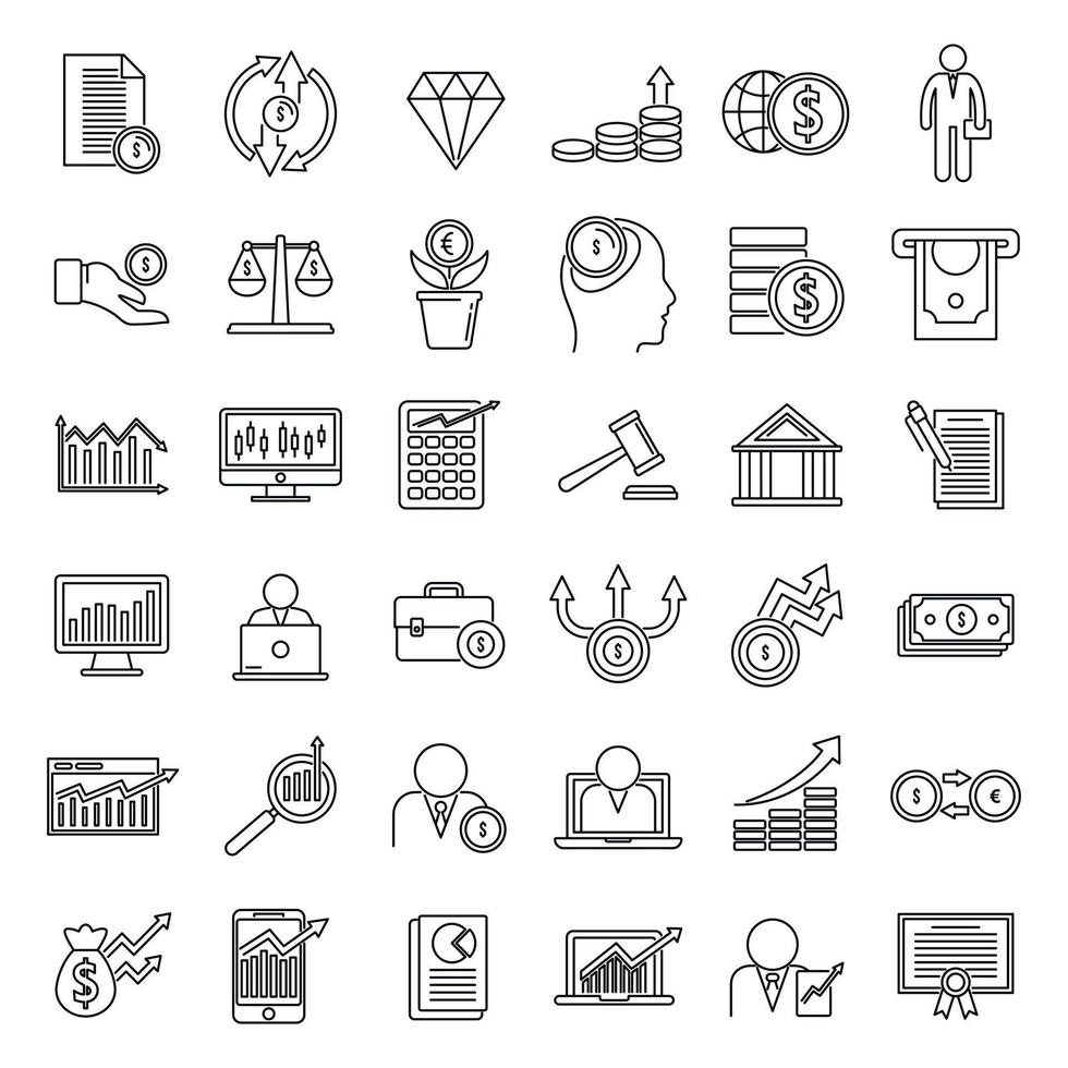 Broker auditor icons set, outline style vector