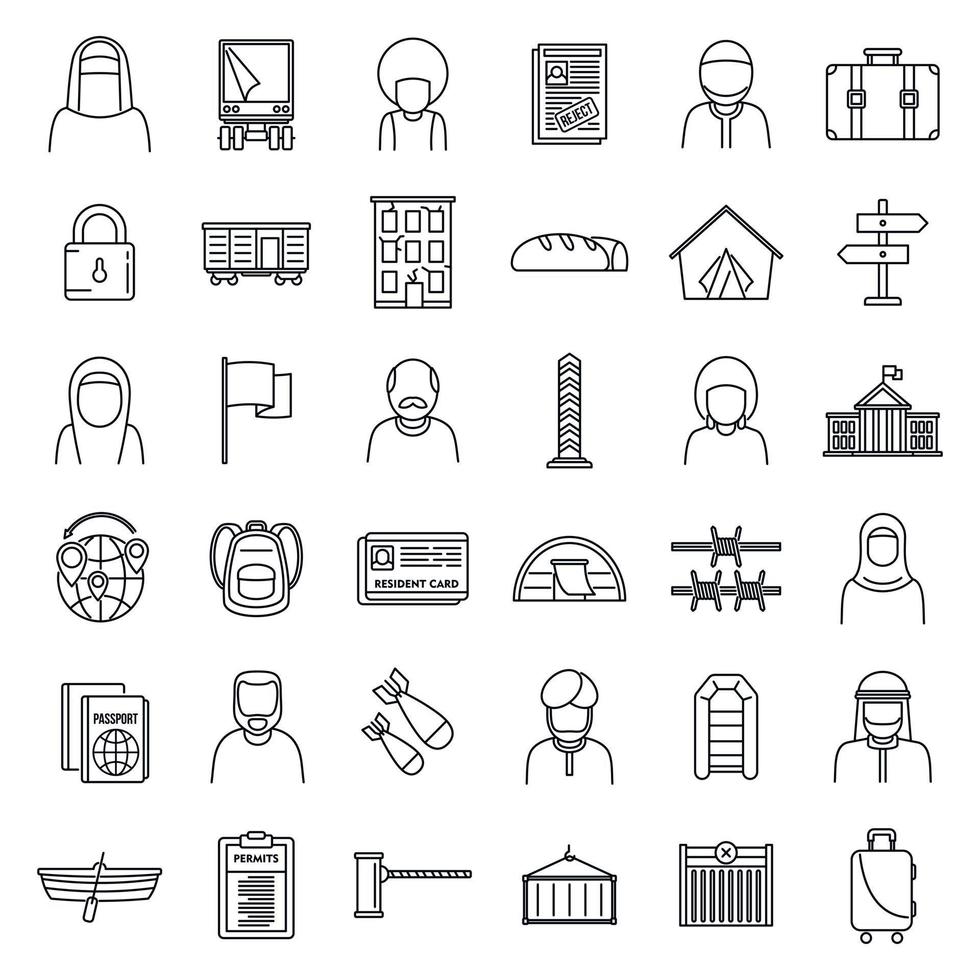 Africa illegal immigrants icons set, outline style vector