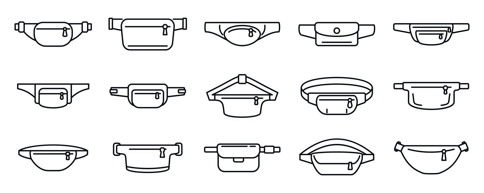 Fashion waist bag icons set, outline style vector