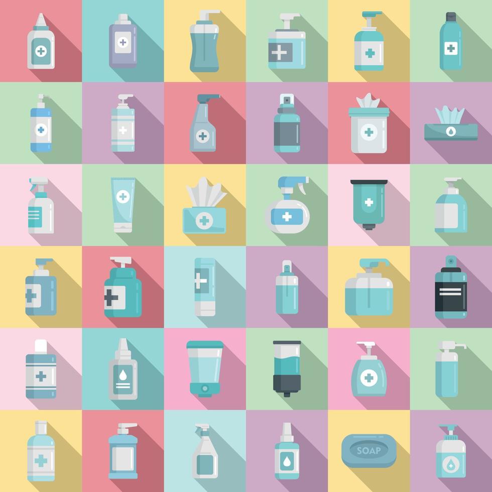 Antiseptic icons set, flat style vector
