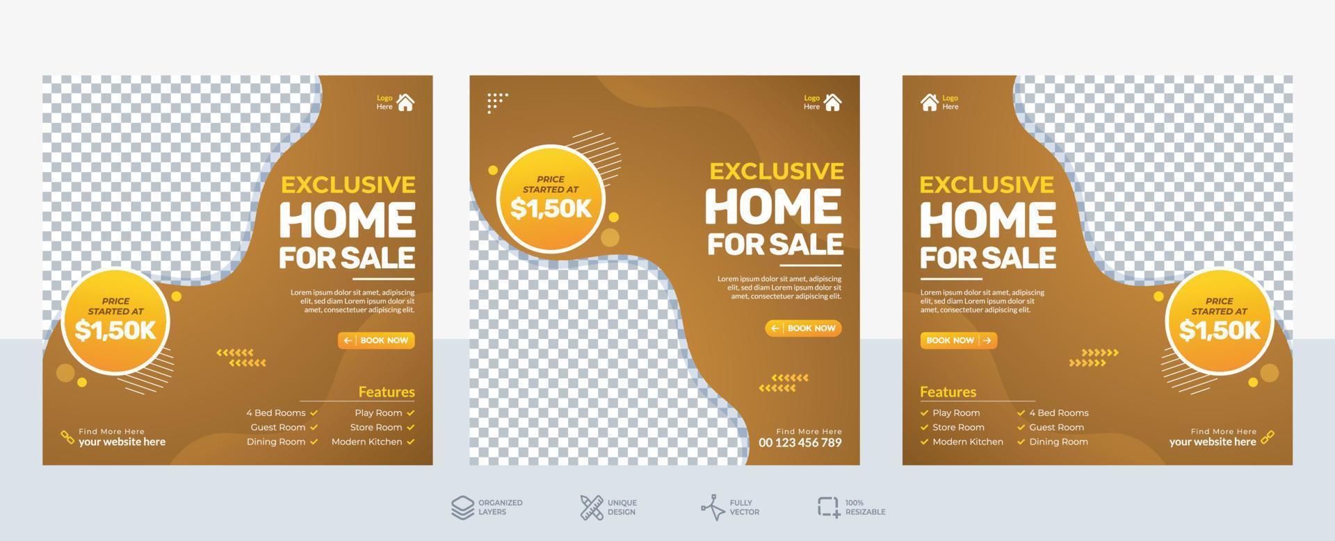 Free Modern real estate social media post set or banner set vector design template