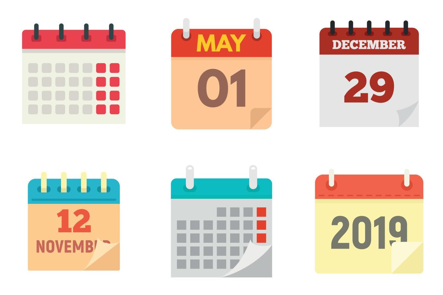 Calendar icons set, flat style vector