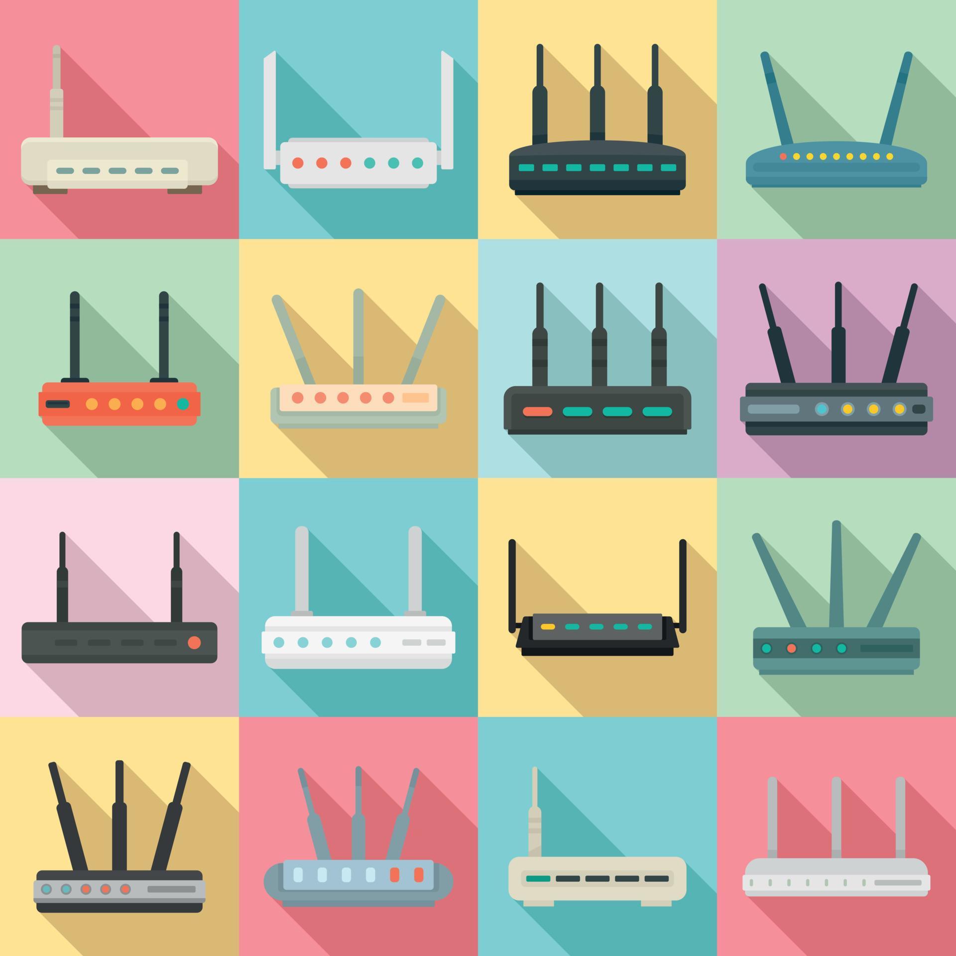 Router icons set, flat style 8883461 Vector Art at Vecteezy