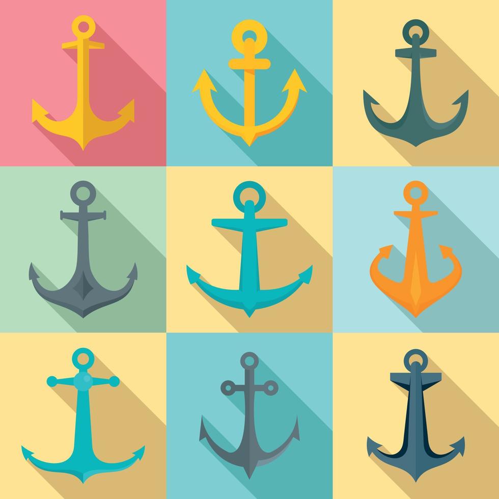 Anchor icons set, flat style vector