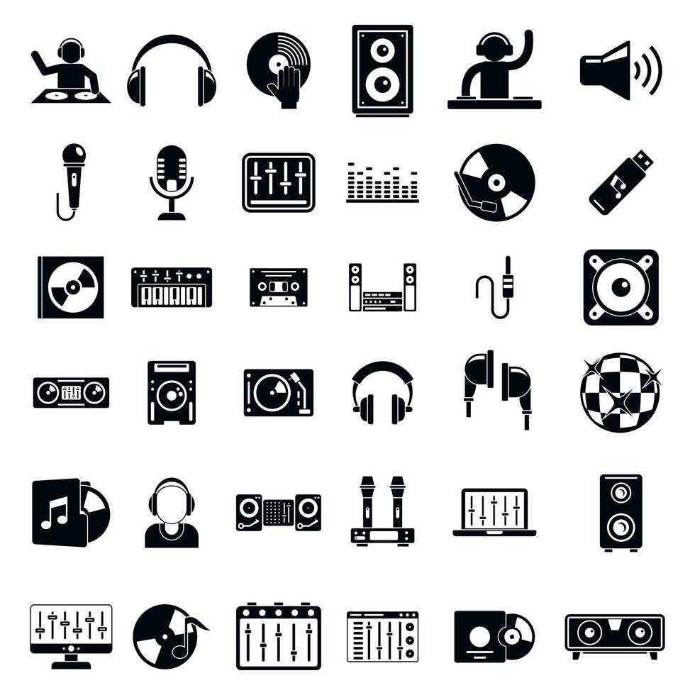 conjunto de iconos de dj, estilo simple vector