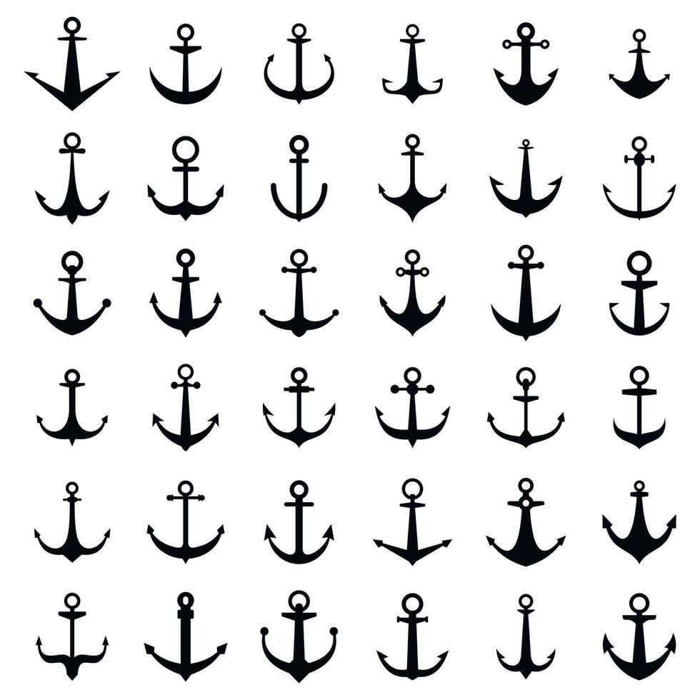 conjunto de iconos de barco ancla, estilo simple vector