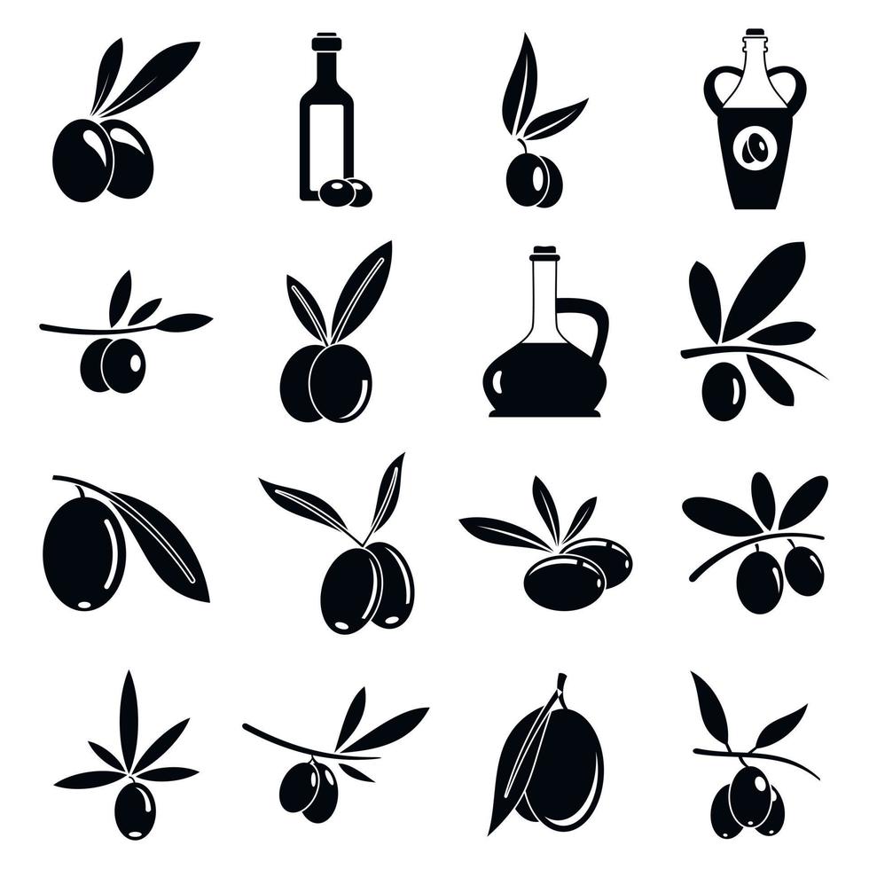 conjunto de iconos de oliva, estilo simple vector