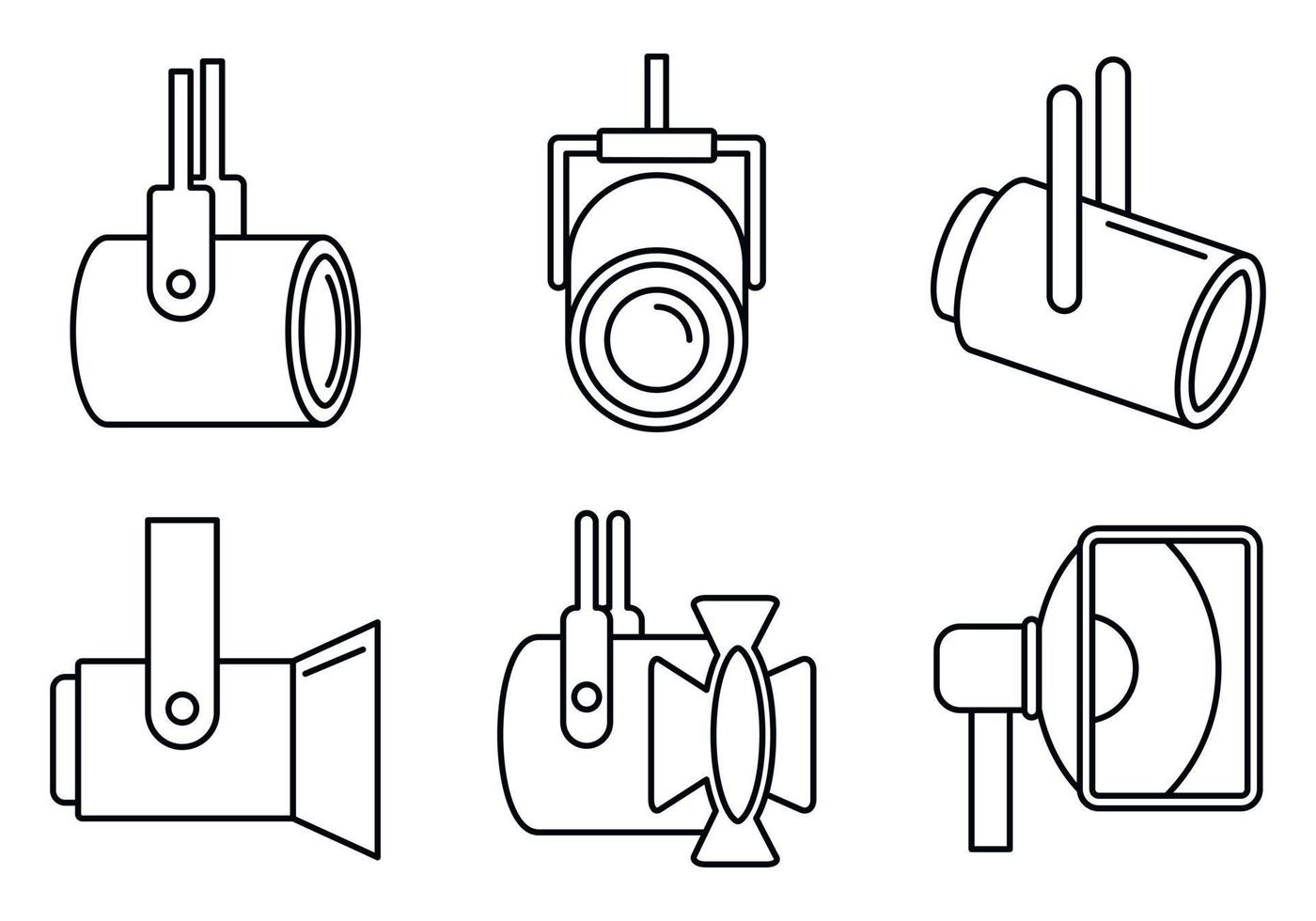 Spotlight lamp icons set, outline style vector