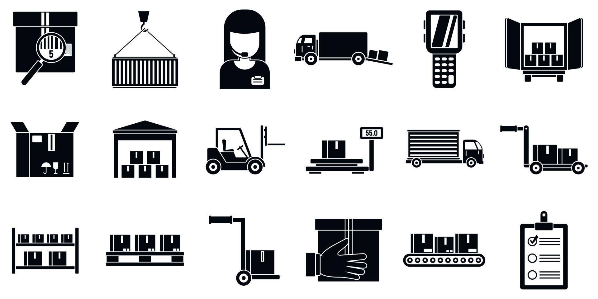 Warehouse transport icons set, simple style vector