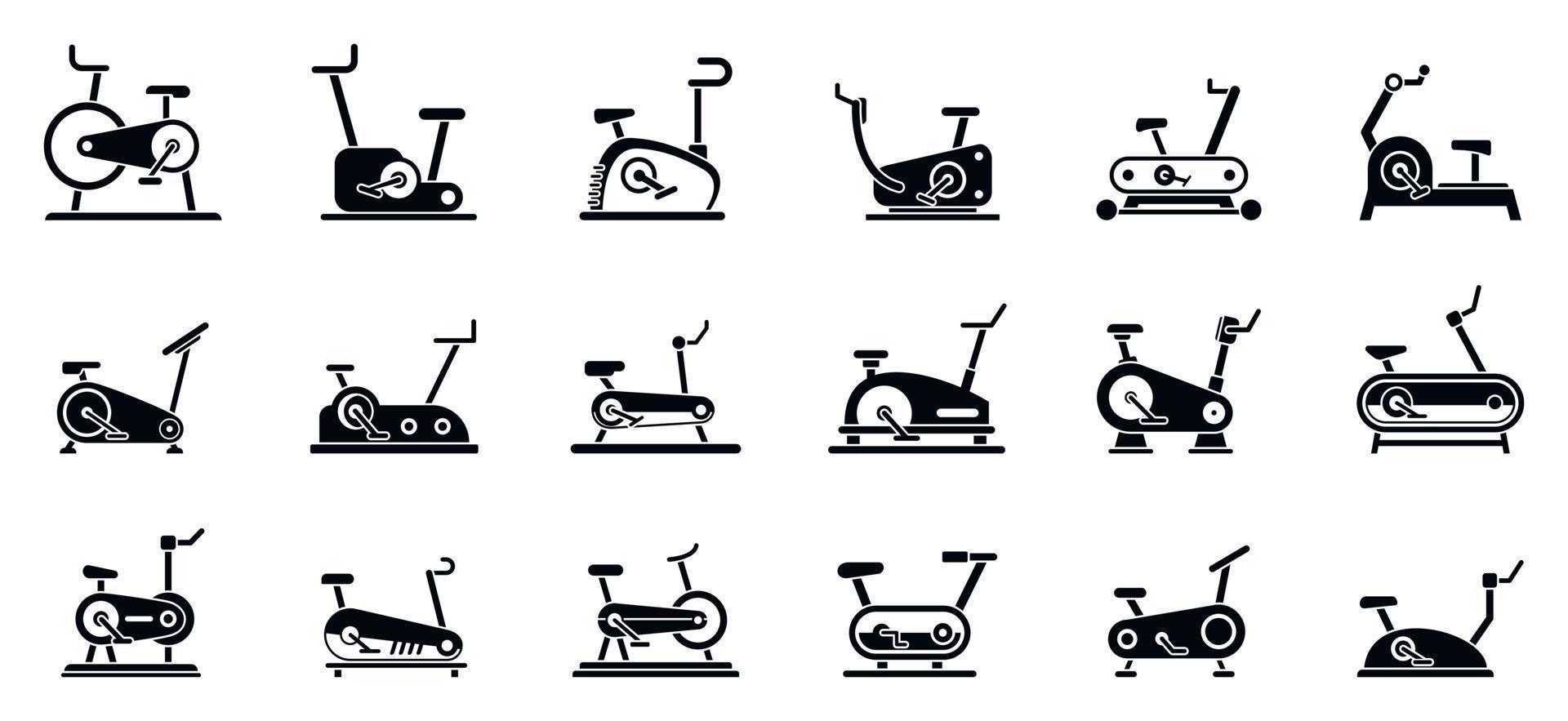 Sport exercise bike icons set, simple style vector