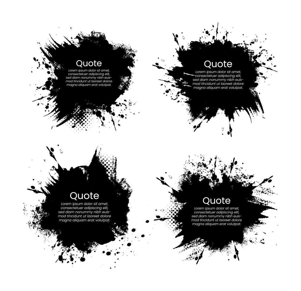 Brush strokes ink and blots, black paint, set. Vector illustration