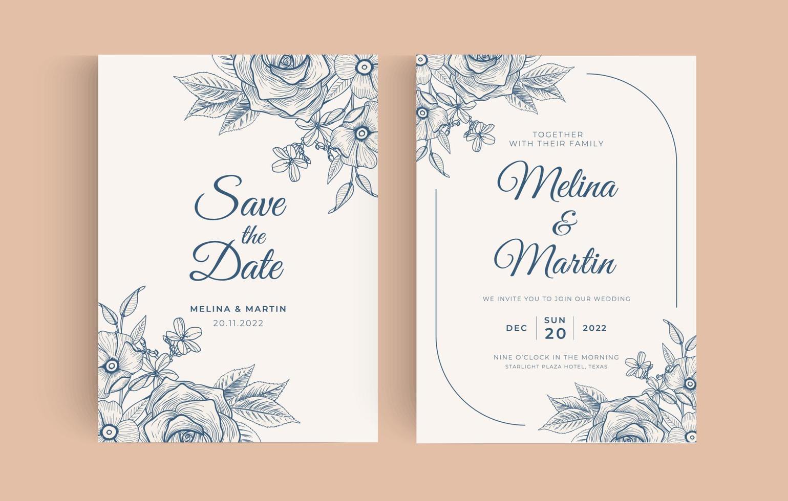 boda de lujo guardar la fecha, colección de tarjetas de invitación. portada de moda vectorial, póster gráfico, folleto floral geométrico, plantilla de diseño vector