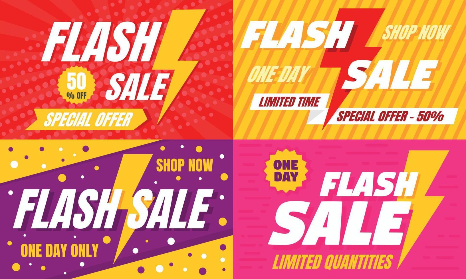 conjunto de banners de venta flash, estilo plano vector