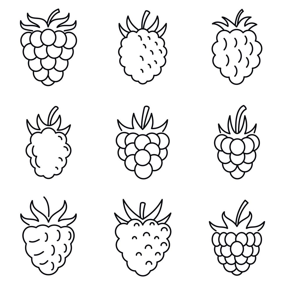 Fresh raspberry icons set, outline style vector