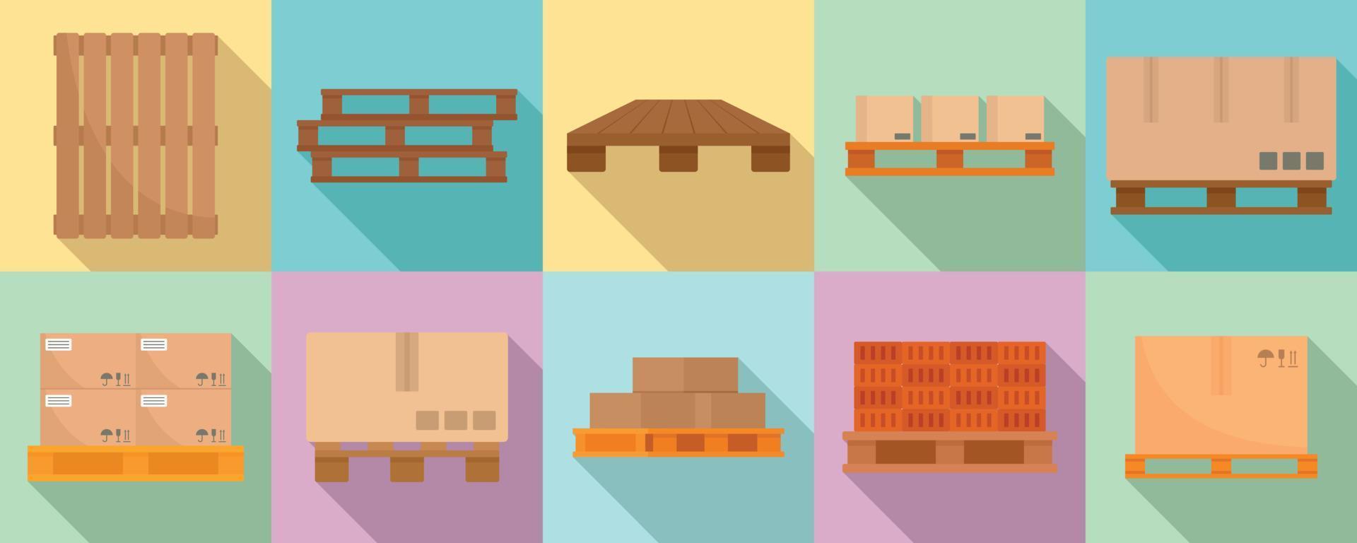 Pallet icons set, flat style vector