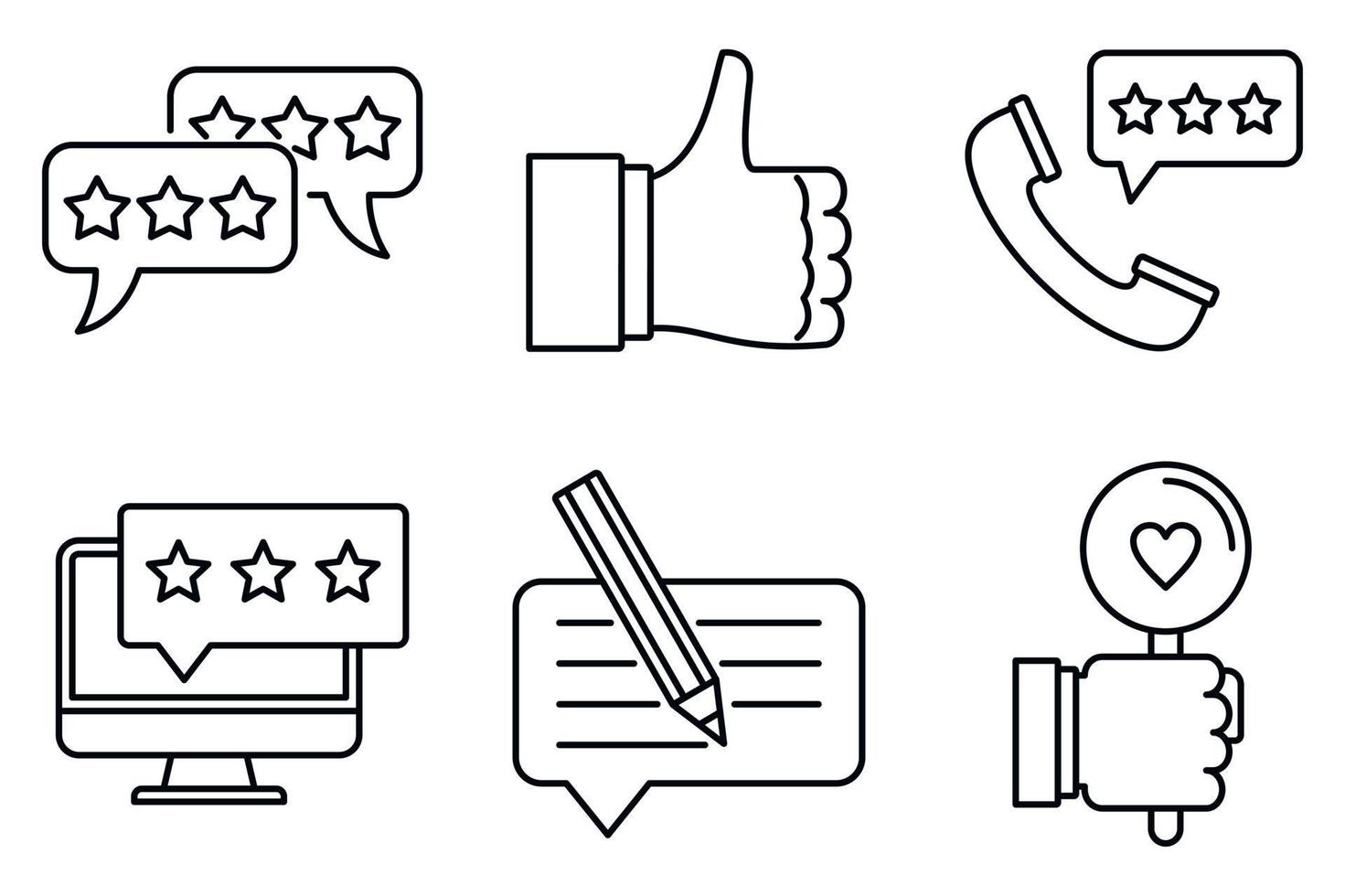 Review icons set, outline style vector