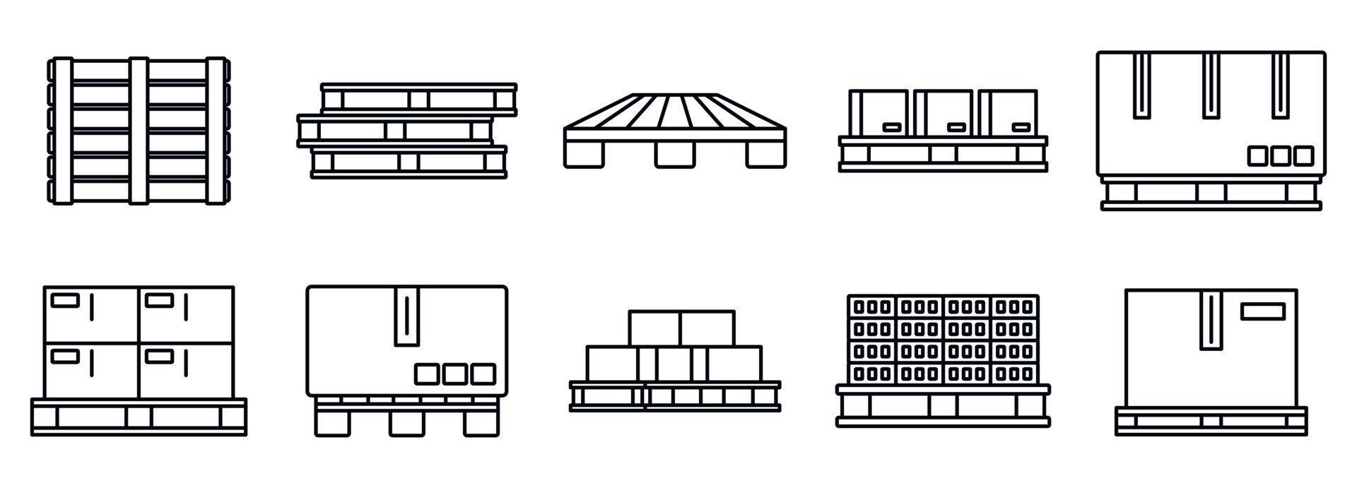 conjunto de iconos de bandeja de palet, estilo de esquema vector