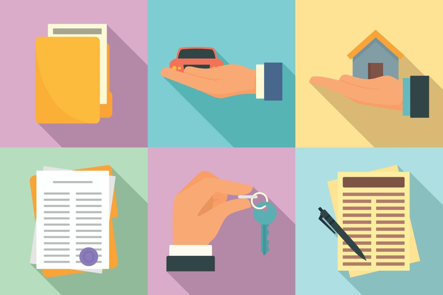 Lease icons set, flat style vector