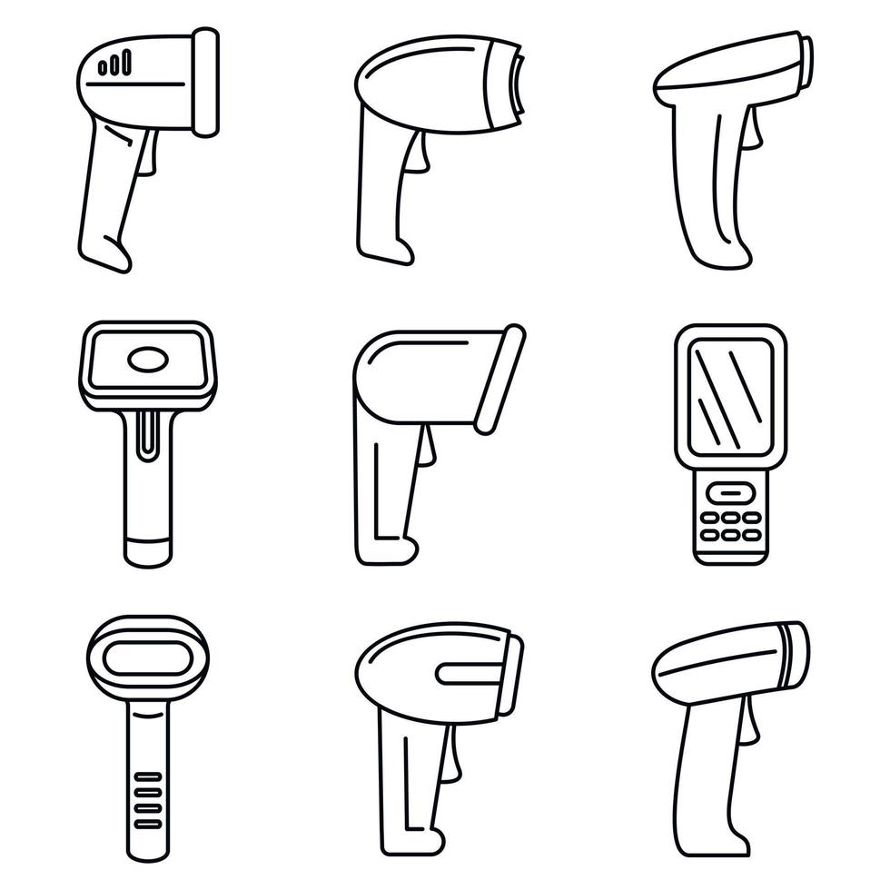 Operator barcode scanner icons set, outline style vector