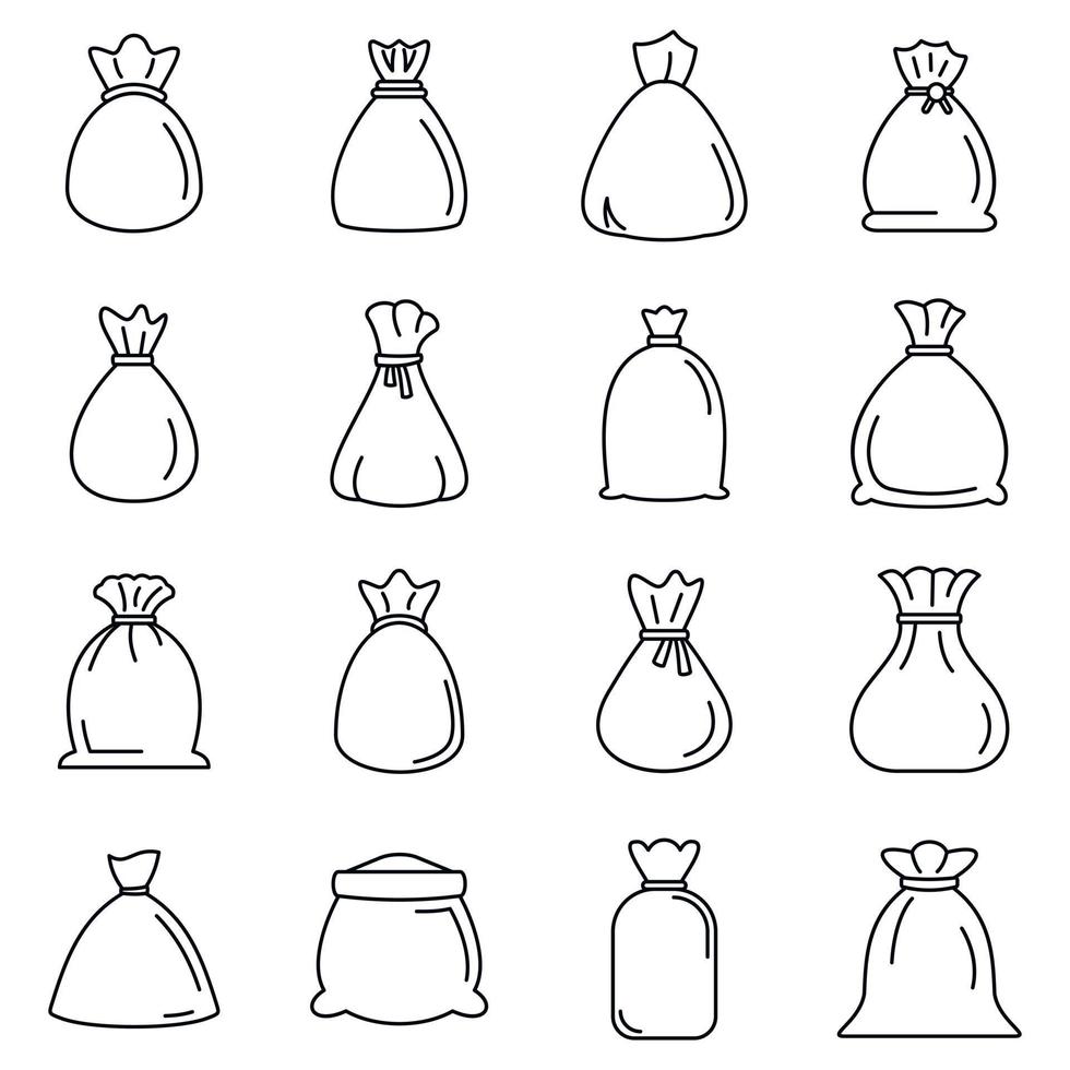 Bag icons set, outline style vector