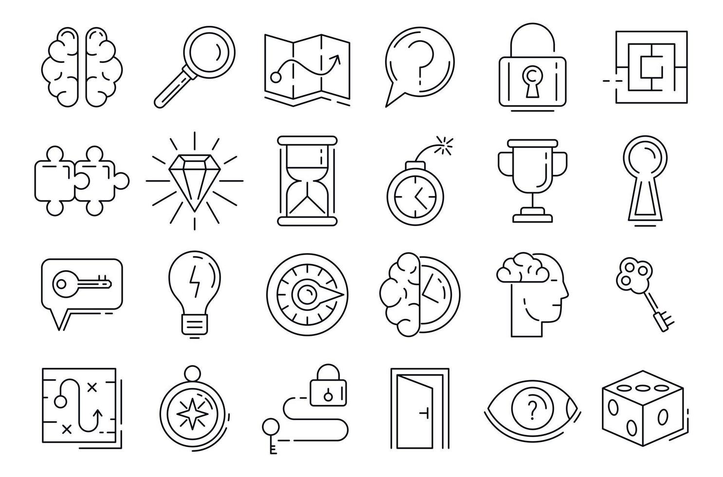 Quest icons set, outline style vector