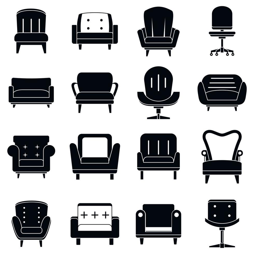 Armchair furniture icons set, simple style vector