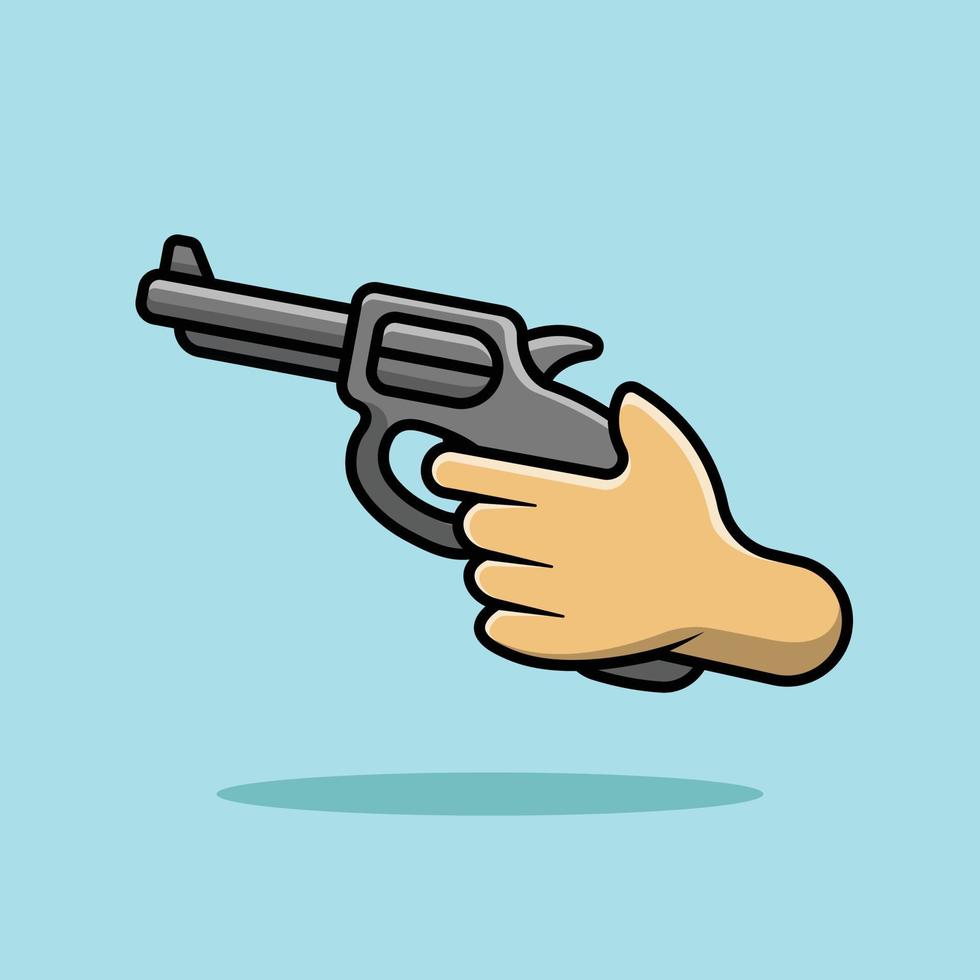 mano con ilustración de icono de vector de dibujos animados de pistola. concepto de icono de objeto aislado vector premium.