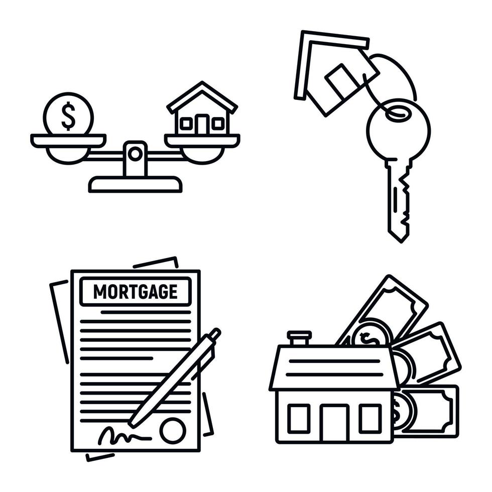 Mortgage approved icons set, outline style vector