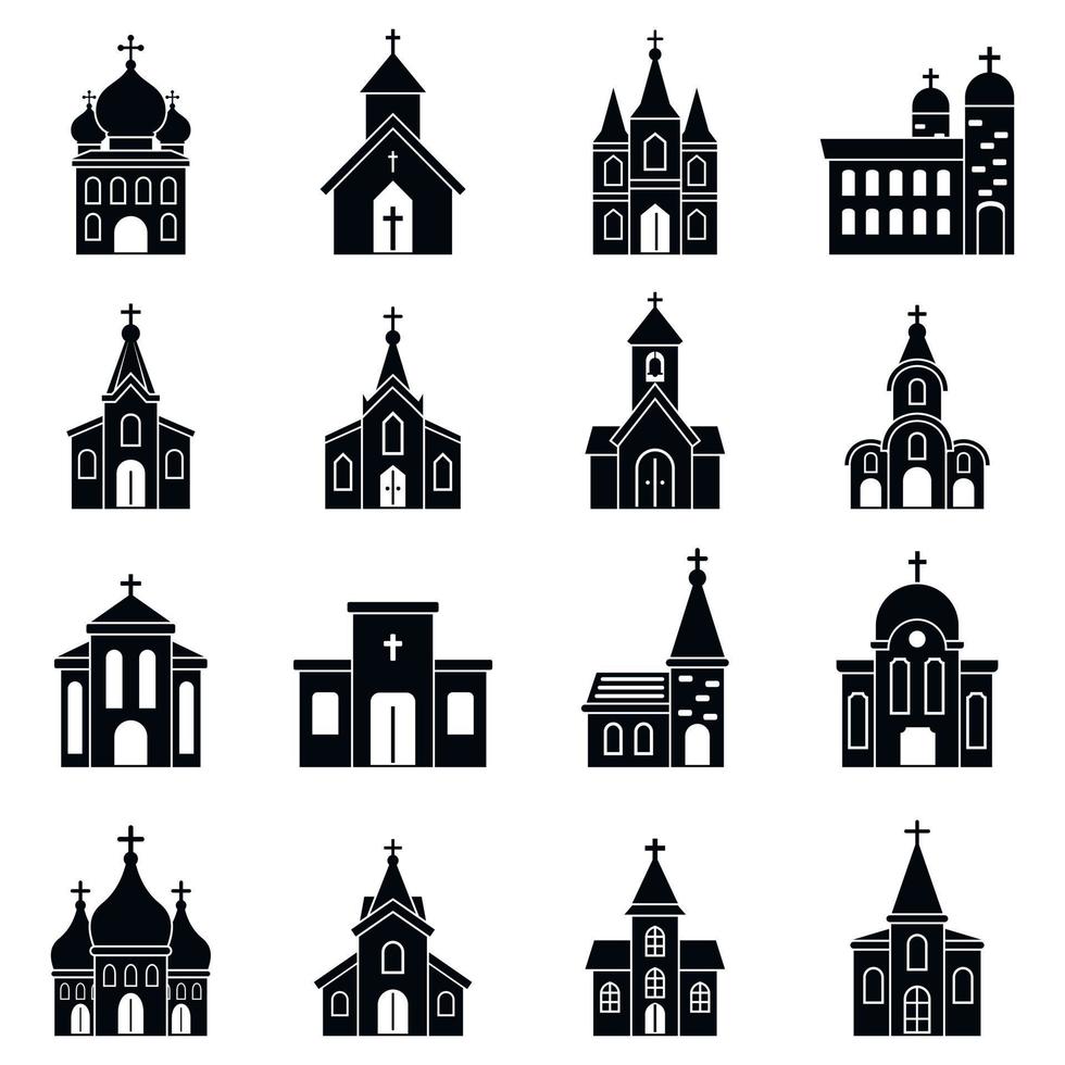 conjunto de iconos de construcción de iglesias, estilo simple vector