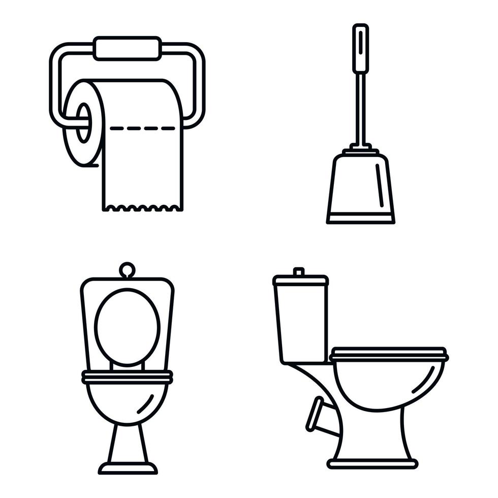 conjunto de iconos de baño, estilo de esquema vector