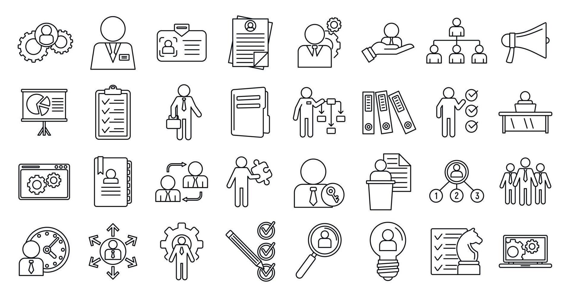 Manager icons set, outline style vector