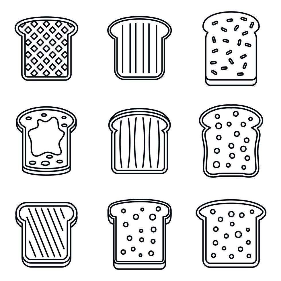 Toast butter icons set, outline style vector