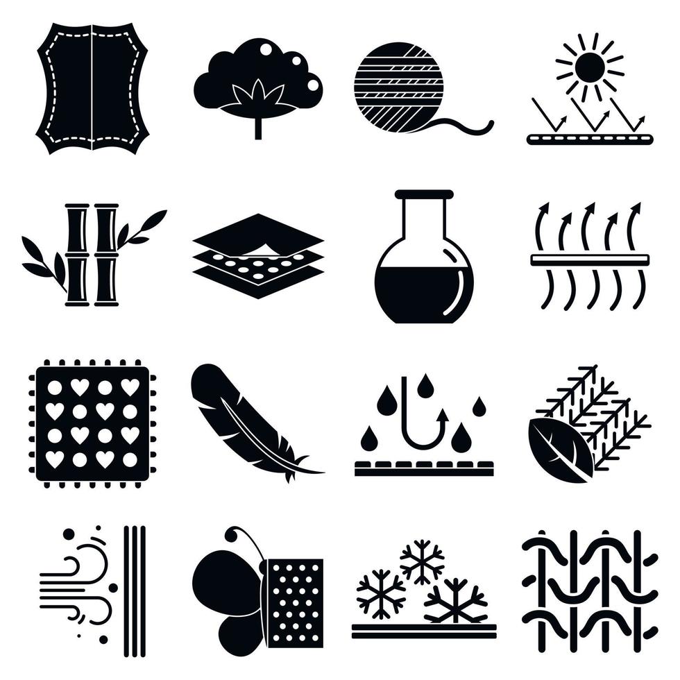 Fabric feature icons set, simple style vector