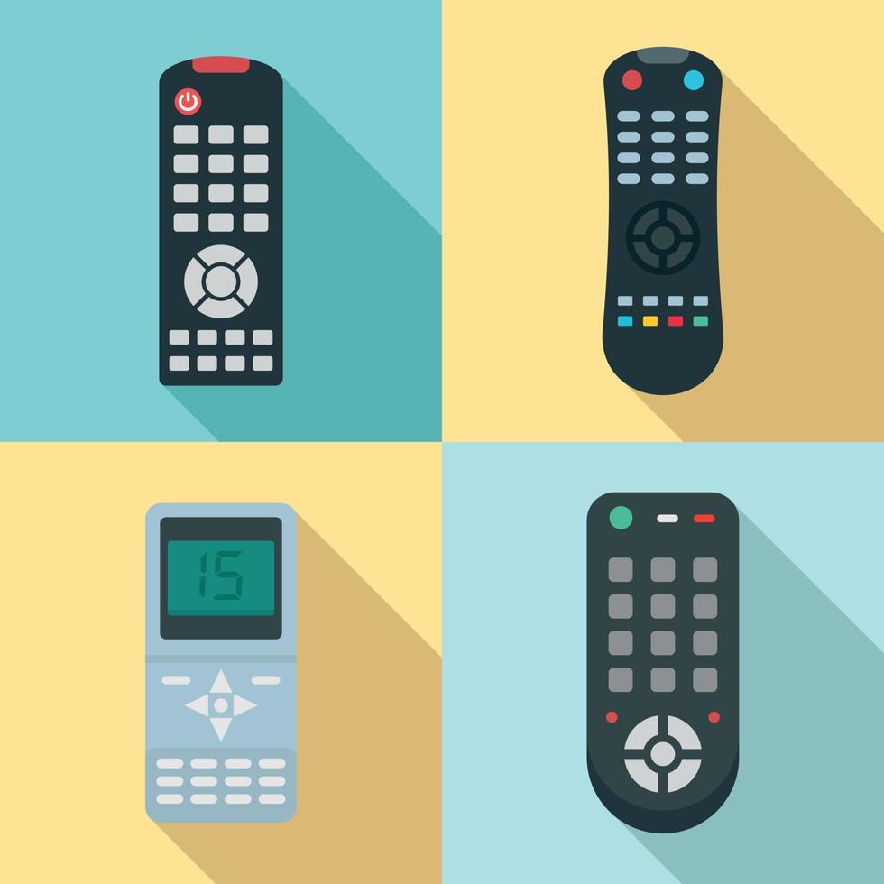 Remote control icons set, flat style vector