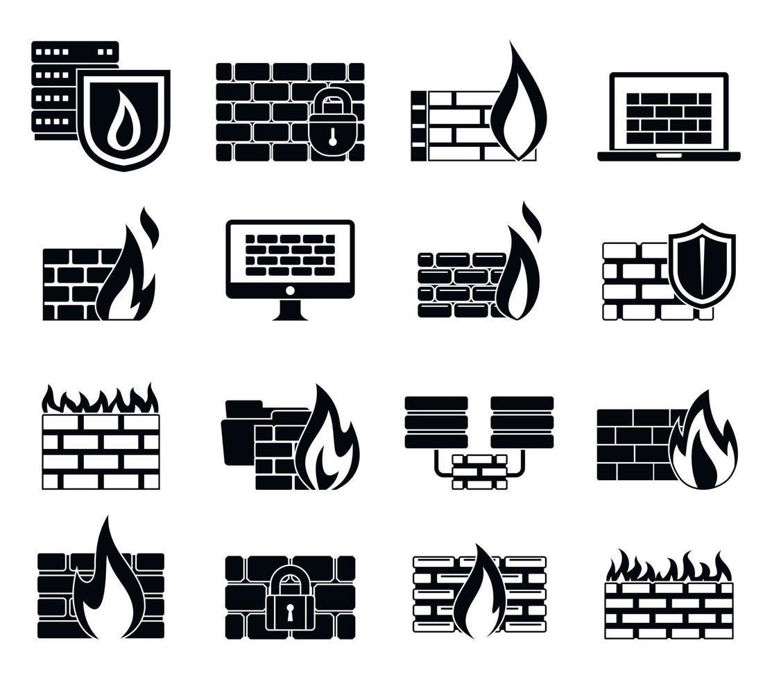 conjunto de iconos de datos de firewall, estilo simple vector