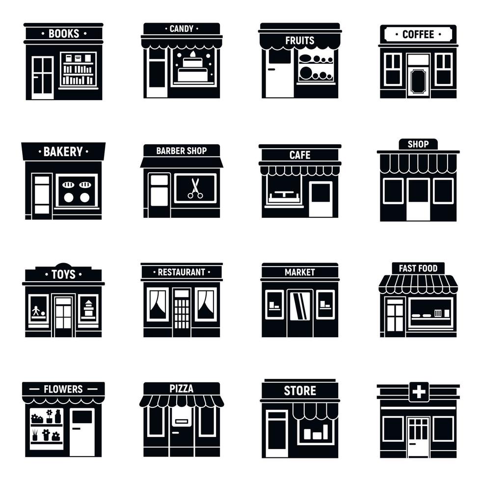 Local business shop icons set, simple style vector